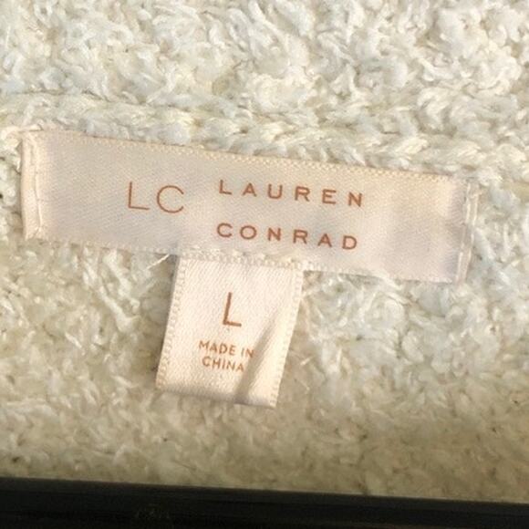 LC Lauren Conrad Womens Sweater White Pink Stripe Super Soft Puff Sleeve Large - Picture 6 of 14